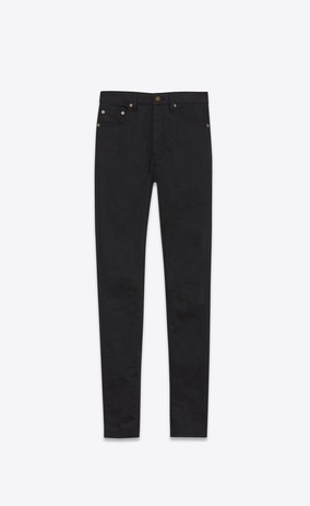 SAINT LAURENT Skinny fit Femme Jean skinny à taille haute en denim stretch effet légèrement usé noir a_V4